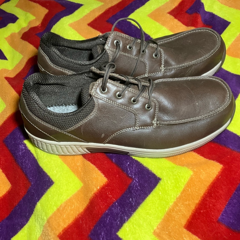 OrthoFeet Leo Leather Walking Shoes Mens 13 Brown X-Wide Extra Wide Orthopedic